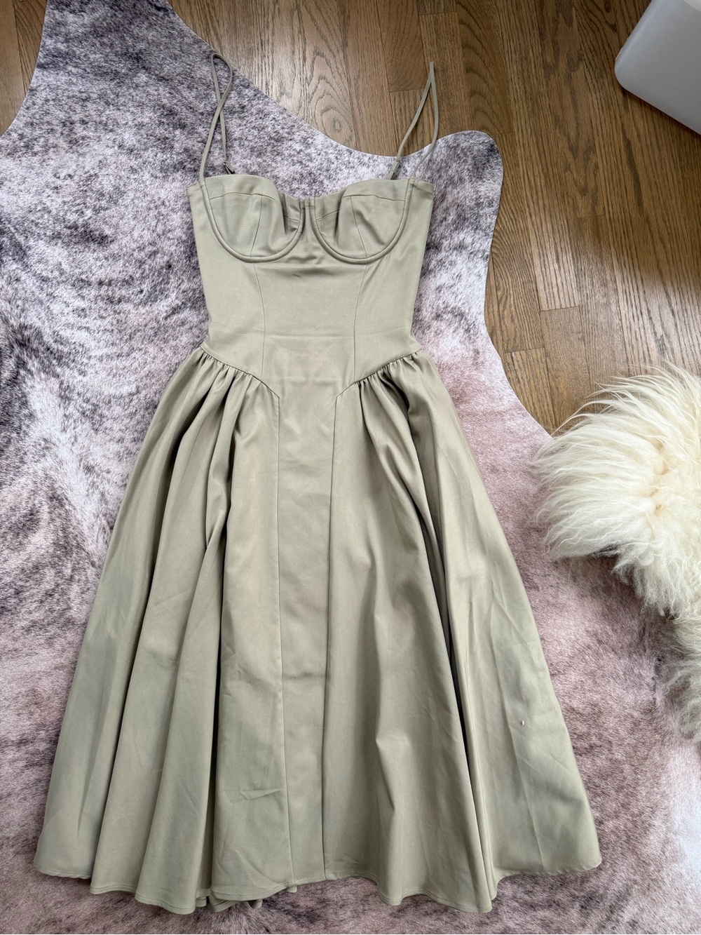 House of CB “SAMARIA” Taupe Midi sundress Dress with Corset Bodice - Picture 8 of 11